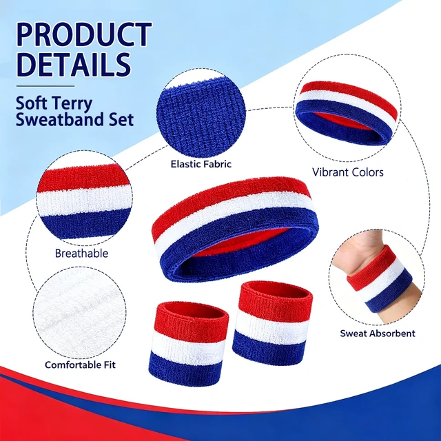 Alt view image 4 of 7 - Sweat Bands for Wrists,Tennis Wristband Absorbing Cotton Terry Cloths,Arm Sweat Bands for Women Men, Wrist Band for Football Basketball Running,Colorful