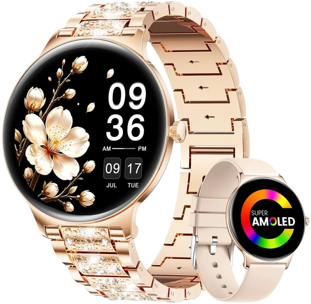 Main image of Ultra-Thin Smart Watch for Women,1.43" Always-on Display Smart Watch with Bluetooth Call,Health Tracker 100+ Sports Modes, Mutifuction Women Smartwatch for Android iOS 2 Straps(Gold)