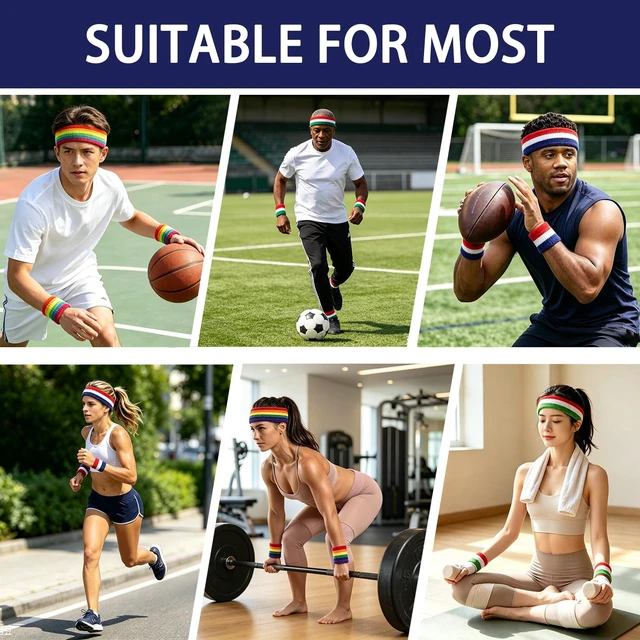 Alt view image 7 of 7 - Sweat Bands for Wrists,Tennis Wristband Absorbing Cotton Terry Cloths,Arm Sweat Bands for Women Men, Wrist Band for Football Basketball Running,Colorful
