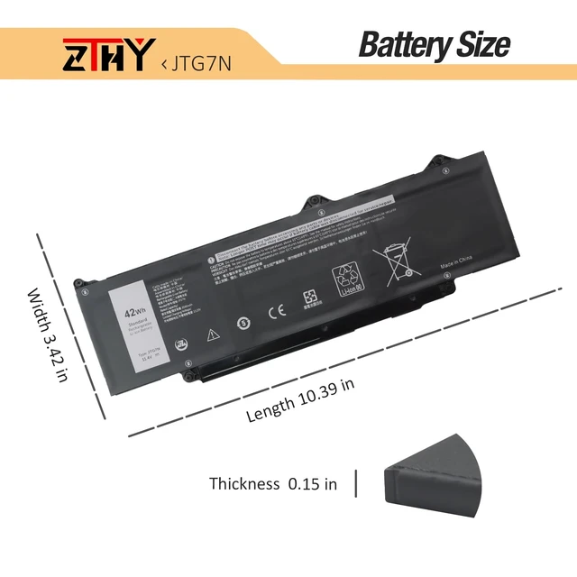 Alt view image 7 of 7 - 42Wh JTG7N GRWKG Battery for Dell Latitude 5340 5350 5440 5450 5540 5550 7455 3340 3440 3450 3540 3550 Precision 3480 3490 3580 3590 inspiron 14 Plus 7441 R73TC DR02P 542WP 7RDGP 803W6 11.4V 3-Cell