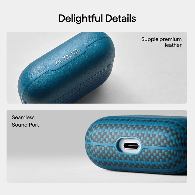 Alt view image 6 of 7 - for AirPods Pro 3 Case MagSafe, Leather & Aramid Woven, Moonrise Slim-Fit Shockproof Protective AirPods Pro 3 Case Cover, Compatible with MagSafe, Premium Leather & Aramid Fiber Woven