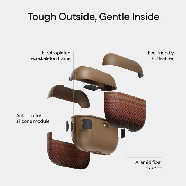 Alt view image 3 of 7 - for AirPods Pro 3 Case MagSafe, Leather & Aramid Woven, Sunset Slim-Fit Shockproof Protective AirPods Pro 3 Case Cover, Compatible with MagSafe, Premium Leather & Aramid Fiber Woven