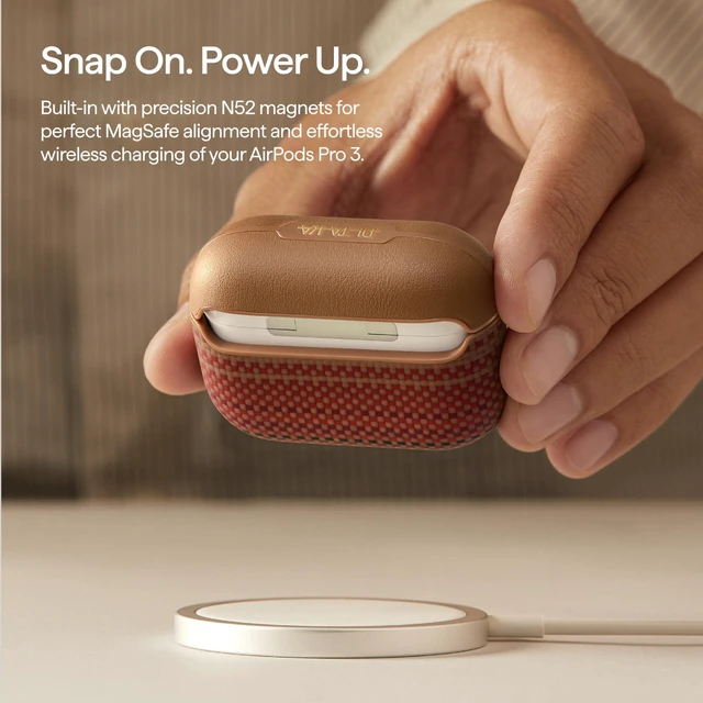 Alt view image 4 of 7 - for AirPods Pro 3 Case MagSafe, Leather & Aramid Woven, Sunset Slim-Fit Shockproof Protective AirPods Pro 3 Case Cover, Compatible with MagSafe, Premium Leather & Aramid Fiber Woven