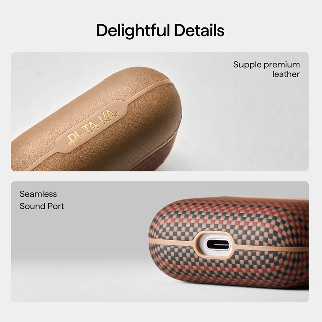 Alt view image 6 of 7 - for AirPods Pro 3 Case MagSafe, Leather & Aramid Woven, Sunset Slim-Fit Shockproof Protective AirPods Pro 3 Case Cover, Compatible with MagSafe, Premium Leather & Aramid Fiber Woven