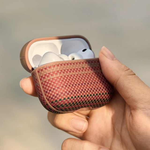 Alt view image 7 of 7 - for AirPods Pro 3 Case MagSafe, Leather & Aramid Woven, Sunset Slim-Fit Shockproof Protective AirPods Pro 3 Case Cover, Compatible with MagSafe, Premium Leather & Aramid Fiber Woven