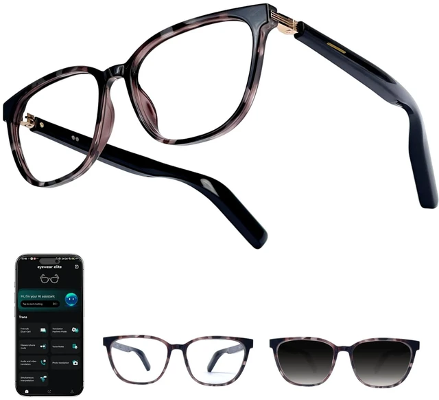 Main image of Ai Smart Glasses Men Women with Real-Time Translation Color-Change Lens, Music & Calls w/Bluetooth 5.4, Al Voice & Meeting Assistant, Lightweight & Comfortable, Thin Temples