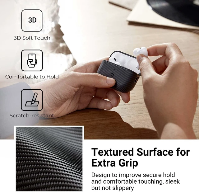 Alt view image 3 of 7 - for AirPods Pro 2 Case MagSafe, Aramid Fiber Woven, Black Slim-Fit Shockproof Protective AirPods Pro 2 Case Cover, Compatible with MagSafe, Premium Aramid Fiber Woven