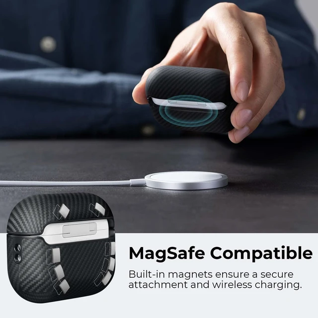 Alt view image 6 of 7 - for AirPods Pro 2 Case MagSafe, Aramid Fiber Woven, Black Slim-Fit Shockproof Protective AirPods Pro 2 Case Cover, Compatible with MagSafe, Premium Aramid Fiber Woven