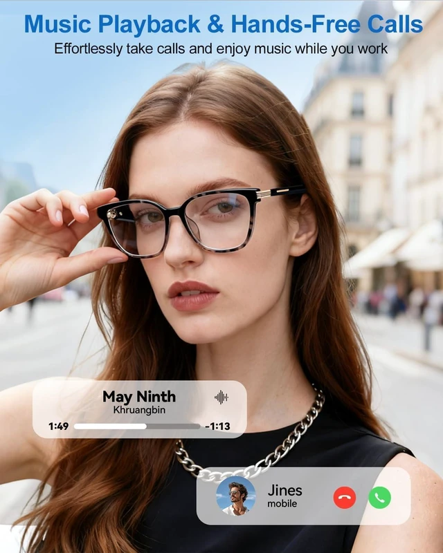 Alt view image 3 of 7 - Ai Smart Glasses Men Women with Real-Time Translation Color-Change Lens, Music & Calls w/Bluetooth 5.4, Al Voice & Meeting Assistant, Lightweight & Comfortable, Thin Temples