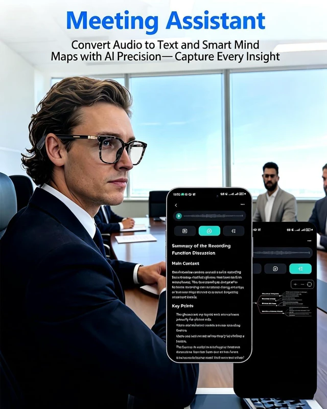 Alt view image 4 of 7 - Ai Smart Glasses Men Women with Real-Time Translation Color-Change Lens, Music & Calls w/Bluetooth 5.4, Al Voice & Meeting Assistant, Lightweight & Comfortable, Thin Temples