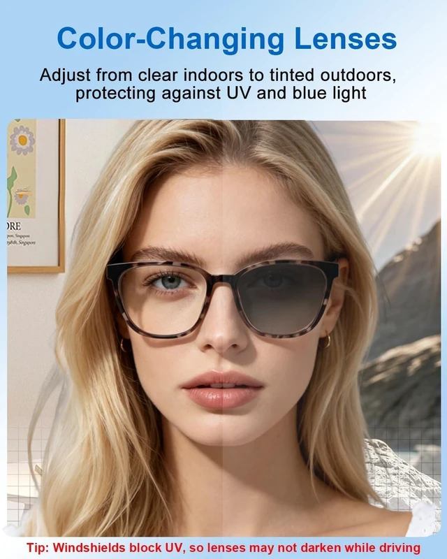 Alt view image 5 of 7 - Ai Smart Glasses Men Women with Real-Time Translation Color-Change Lens, Music & Calls w/Bluetooth 5.4, Al Voice & Meeting Assistant, Lightweight & Comfortable, Thin Temples