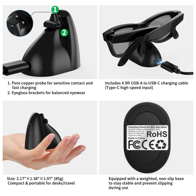 Alt view image 5 of 6 - Upgraded Charging Dock Stand for Ray Ban Meta Smart Glasses, Fully Compatible with Wayfarer, Headliner, Skyler Gen 1 & Gen 2, Stable Charging, Not Compatible with Oakley HSTN & Display Models
