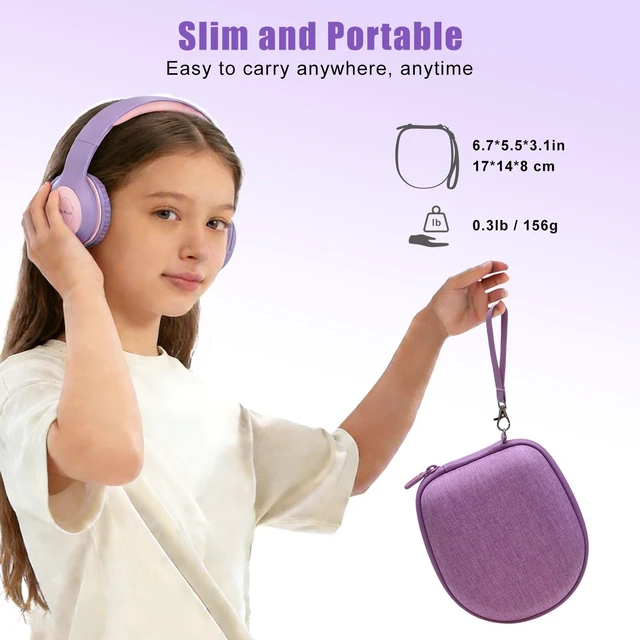 Alt view image 5 of 6 - Kids Headphones Case for iClever/Noot/Acer Etc Headphone,Purple(Case Only) for iClever BTH12 HS19 BTH20 BTH26/Candy Bila/Noot Products/MIDOLA/JoySpark/Acer/ADOOPE/LORELEI/JBL/EarFun/ Etc Kid Headphone