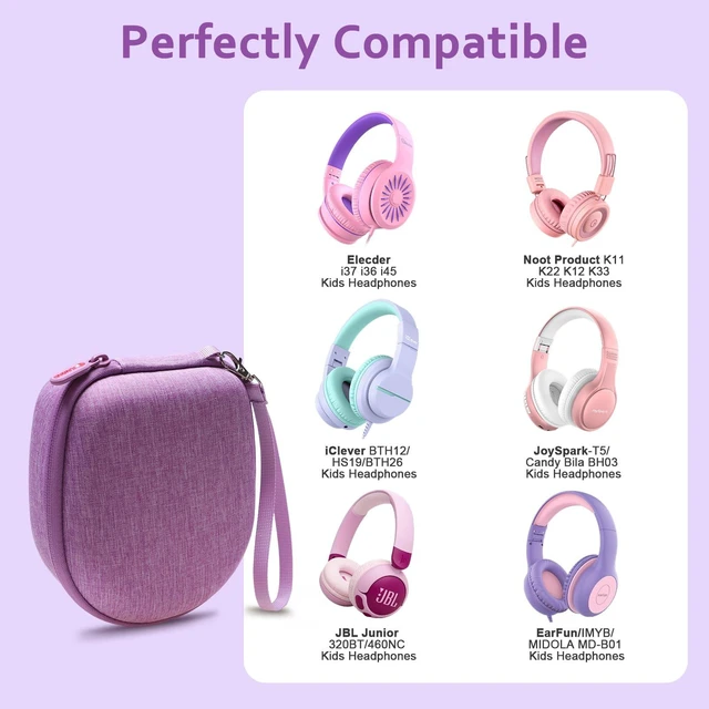 Alt view image 4 of 6 - Kids Headphones Case for iClever/Noot/Acer Etc Headphone,Purple(Case Only) for iClever BTH12 HS19 BTH20 BTH26/Candy Bila/Noot Products/MIDOLA/JoySpark/Acer/ADOOPE/LORELEI/JBL/EarFun/ Etc Kid Headphone