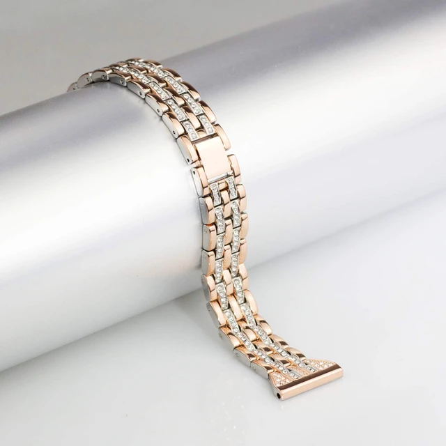 Alt view image 4 of 5 - Bands Compatible with Fitbit Versa 2/Versa Lite/Versa, Women Replacement Metal Rhinestone Bling Bracelet Wristband, Copper Gold with Silver