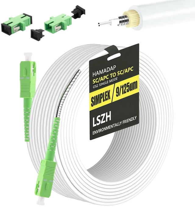 Main image of 82FT Armored SC/APC Fiber Optic Internet Cable for Modem Relocation Pet Proof Single Mode Patch Cord for AT&T Fiber, Verizon Fios, Google, OS2 Modem Replacement & Extension (with 2 Couplers)