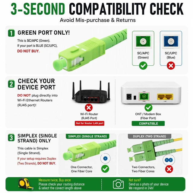 Alt view image 2 of 7 - 100FT/30M Replacement SC/APC to SC/APC Fiber Optic Internet Cable Armored Pet-Proof OS2 Single Mode Simplex Extension Patch Cord, for AT&T Fiber, Verizon Fios & Google Fiber, with 2 Couplers