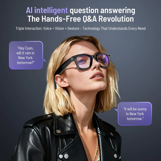 Alt view image 3 of 7 - Upgraded AI Smart Glasses, 4K POV Camera, Open-Ear Audio & Blue Light Lens 8MP Video Recording Glasses & Audio, Real-Time Translation, Voice Control. IP67 Waterproof for Life Vlog Travel