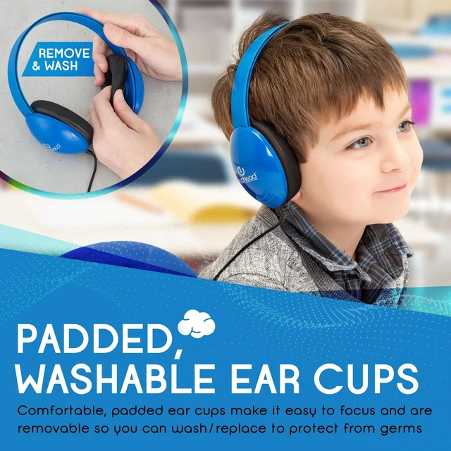 Alt view image 5 of 7 - Heavy-Duty Kids' Headphones with Padded Ear Cups and 6' Cord, Adjustable Tangle-Free Plastic Classroom Headphones for Kids, Pack of 10, Blue