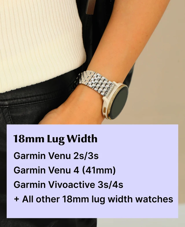 Alt view image 4 of 7 - 18mm Dressy Watch Bands for Garmin Venu 2s Venu 3s Venu 4 (41mm) Vivoactive 4s Vivoactive 3s Forerunner 255S / 255S Music Forerunner 265S, 18mm Stainless Steel Watch Bands for Garmin Watch for Women