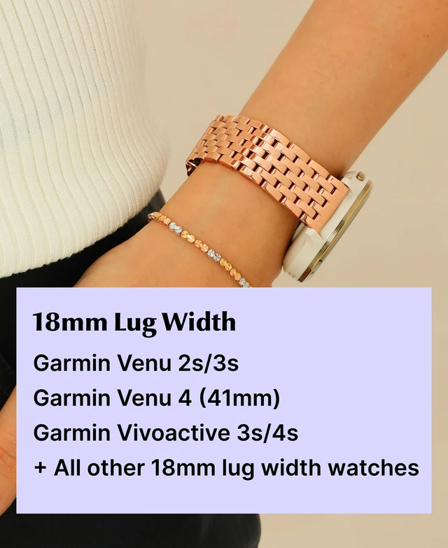 Alt view image 3 of 7 - 18mm Dressy Watch Bands for Garmin Venu 2s Venu 3s Venu 4 (41mm) Vivoactive 4s Vivoactive 3s Forerunner 255S / 255S Music Forerunner 265S, 18mm Stainless Steel Watch Bands for Garmin Watch for Women