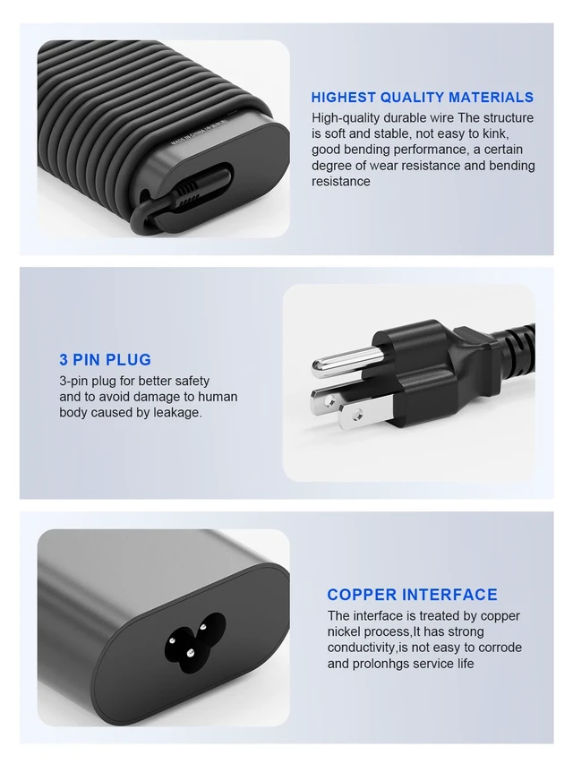Alt view image 4 of 6 - 100W USB-C Charger for Dell Latitude & Precision Laptops Compatible with Latitude 5540/5440/7440/5340/7340/7640,Precision 5480/3580/3480/3581,Inspiron 14/16/5000/7000/5430/7430/7440