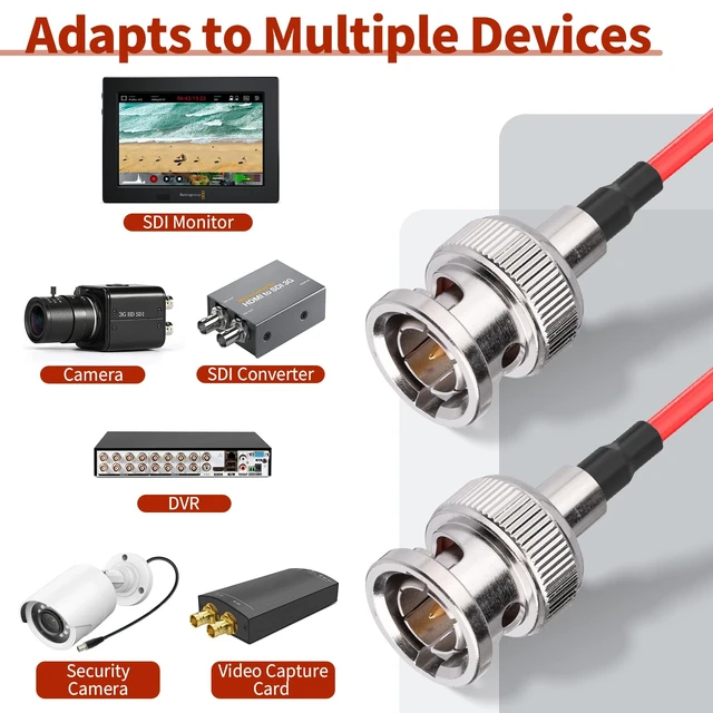 Alt view image 4 of 6 - HD-SDI 3G SDI Cable 3ft Thin 75 Ohm BNC Jumper RG179 Cable 2-Pack Flexible SDI Cables for Cameras BMCC Monitor Livestream,Support HD-SDI/3G-SDI/4K/8K Video Red