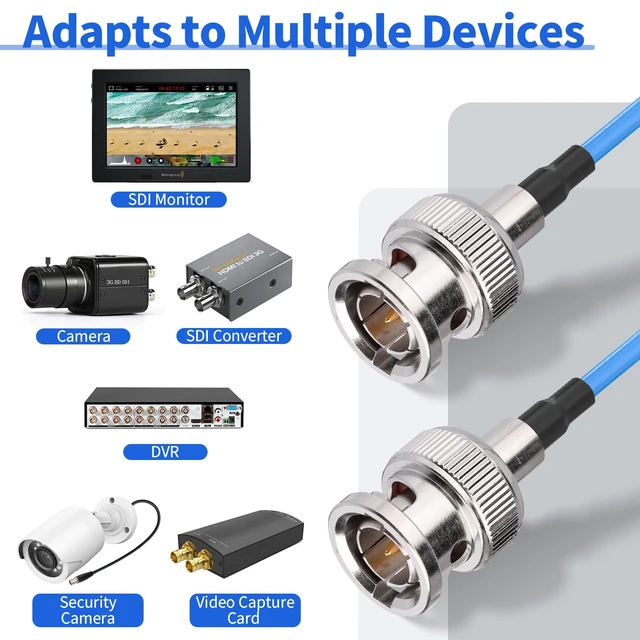 Alt view image 5 of 6 - HD-SDI 3G SDI Cable 3ft 75 Ohm RG179 Thin BNC Coaxial Cable 2-Pack Blue Low loss flexible sdi cables for Cameras BMCC Monitor,Support 1080P HD-SDI/3G-SDI/4K Video Jumper