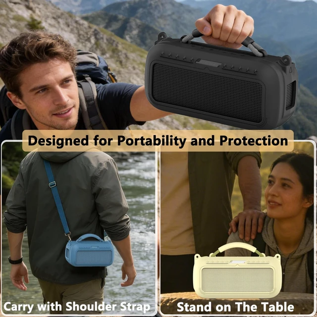 Alt view image 4 of 7 - Protective Case for Bose SoundLink Max Portable Bluetooth Speaker Accessories Hard Carrying Case and Silicone Cover Combo with Carrying Strap (Citrus Yellow)