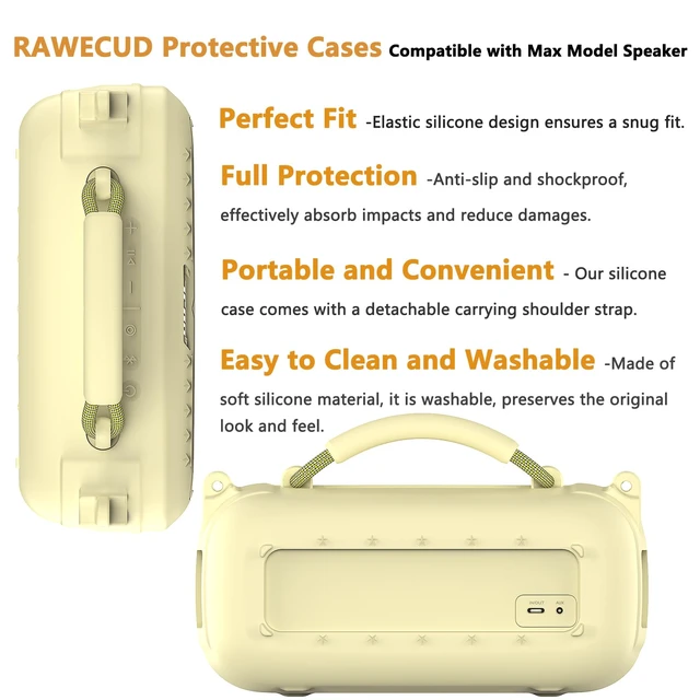 Alt view image 5 of 7 - Protective Case for Bose SoundLink Max Portable Bluetooth Speaker Accessories Hard Carrying Case and Silicone Cover Combo with Carrying Strap (Citrus Yellow)