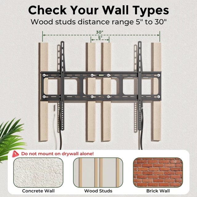 Alt view image 5 of 7 - Fixed TV Wall Mounts- Low Profile TV Bracket Mounts for Most 50-100" LED/LCD Flat Screen TVs, 0.63''Ultra Slim, Max.VESA 800X600, Up to 220lbs Capacity
