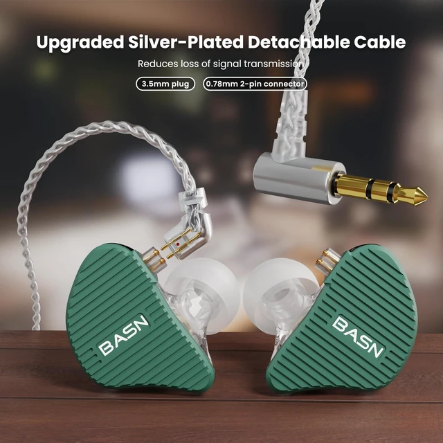 Alt view image 4 of 7 - Mix-PD in Ear Monitor,Planar Driver+Dynamic Driver 2-Pin Cable,Green Two Mixed Drivers IEM with CNC Crafted Metal Cover, Wired Detachable 0.78mm 2-Pin Silver Plated OFC Cable for Musicians