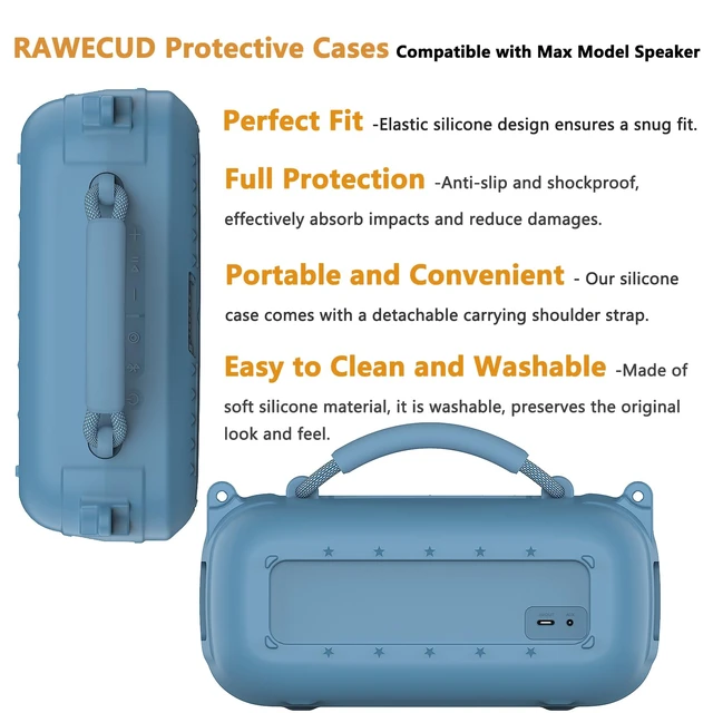 Alt view image 5 of 7 - Protective Case for Bose SoundLink Max Portable Bluetooth Speaker Accessories Hard Carrying Case and Silicone Cover Combo with Carrying Strap (Blue Dusk)