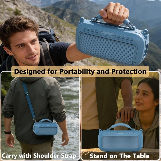 Alt view image 4 of 7 - Protective Case for Bose SoundLink Max Portable Bluetooth Speaker Accessories Hard Carrying Case and Silicone Cover Combo with Carrying Strap (Blue Dusk)