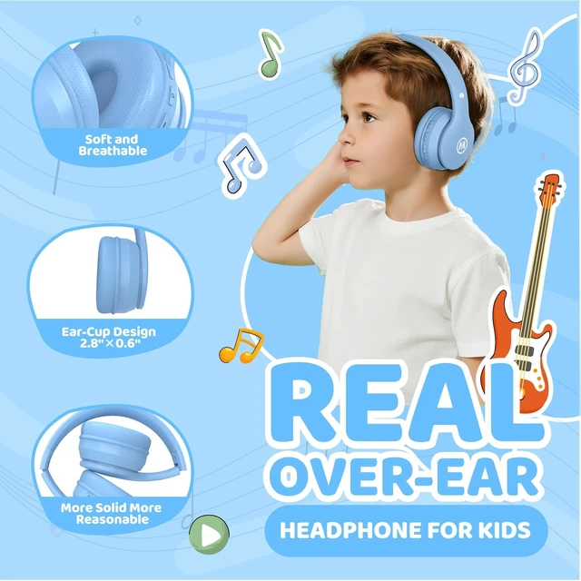Alt view image 4 of 7 - Headphones Kids Bluetooth 5.4 Wireless Play Time 68H Safe Volume Limit 85/94dB Over-Ear Foldable Headset,Fast Charging,with Aux Cord Built-in Mic for Toddler Child Pad Study Tablet Blue
