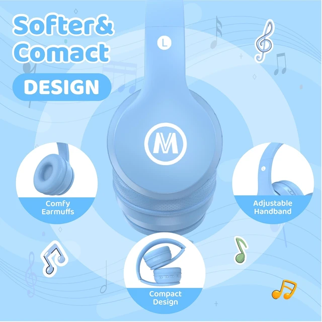 Alt view image 6 of 7 - Headphones Kids Bluetooth 5.4 Wireless Play Time 68H Safe Volume Limit 85/94dB Over-Ear Foldable Headset,Fast Charging,with Aux Cord Built-in Mic for Toddler Child Pad Study Tablet Blue