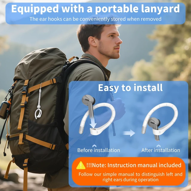 Alt view image 7 of 7 - Anti-Slip Ear Hooks for Galaxy Buds 3 Pro (2024) & Galaxy Buds 3 FE (2025), Comfortable Fit Sports Anti-Loss Memory Titanium Alloy Ear Hooks Compatible for Samsung Buds 3 Earbuds w/Lanyard, White