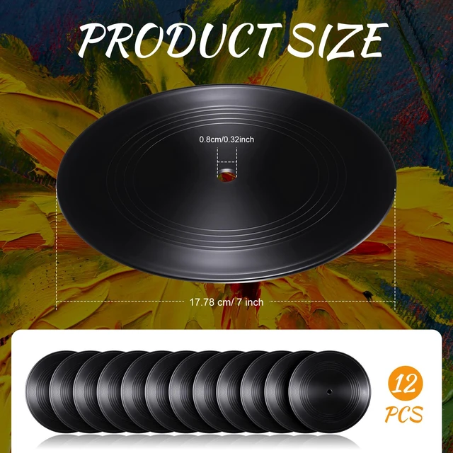 Alt view image 2 of 7 - 12 Pieces Blank Vinyl Records 7 Inch Black Vinyl Cd Fake Albums Record for Vintage Room Wall Aesthetic Retro Decor Discos Music Rock Hippie DIY Craft Project Gift Party Wedding Birthday