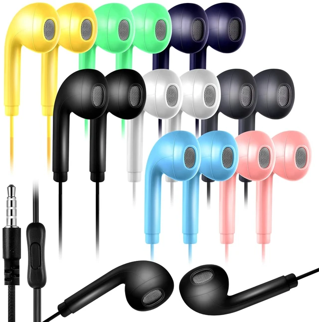 Main image of 50 Pack Wired Ear Buds with Mic for Student, Simple, Multicolor Ear Headphones Wired Earbuds Bulk, with 3.5mm Plug, for School Classroom Library Museum Travel Plane Tablet