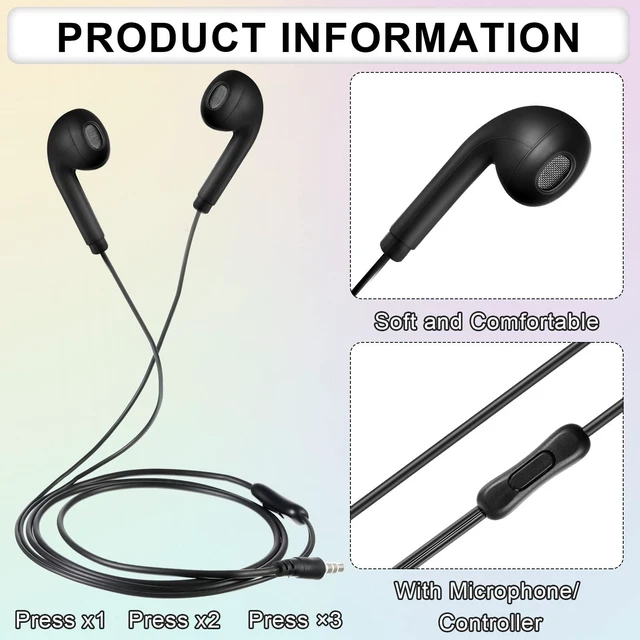 Alt view image 3 of 7 - 50 Pack Wired Ear Buds with Mic for Student, Simple, Multicolor Ear Headphones Wired Earbuds Bulk, with 3.5mm Plug, for School Classroom Library Museum Travel Plane Tablet