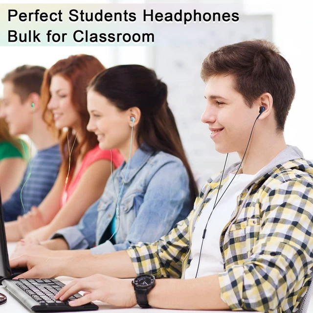 Alt view image 6 of 7 - 50 Pack Wired Ear Buds with Mic for Student, Simple, Multicolor Ear Headphones Wired Earbuds Bulk, with 3.5mm Plug, for School Classroom Library Museum Travel Plane Tablet