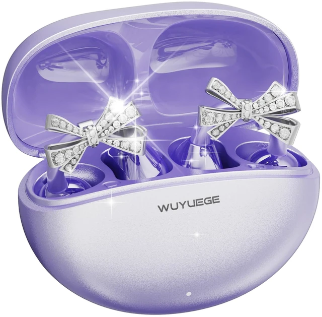 Main image of 2026 Open Ear Clip On Earbuds with Detachable Butterfly Earrings, Bluetooth 6.0 Wireless Headphones for Women, 50H Playtime, Lightweight & Pain-Free Fit for Small Ears, IPX6 Great Gift Purple