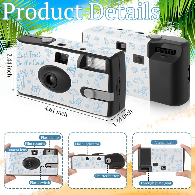 Alt view image 2 of 7 - 4 Pack Disposable Cameras, Bachelorette Last Toast on the Coast 35mm Single Use Film, Built-in Flash, Bachelorette Party Favors, Disposable Cameras for Wedding, Bridal Shower Gifts