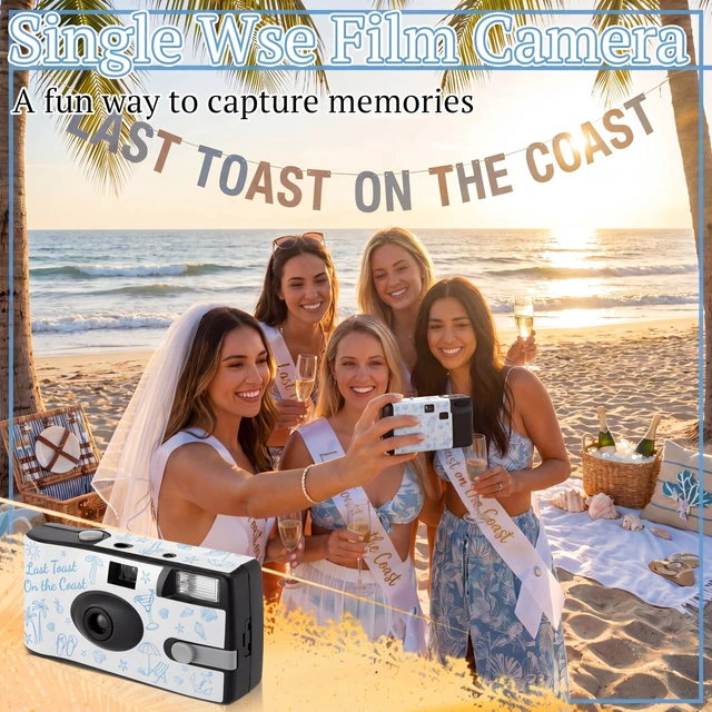 Alt view image 6 of 7 - 4 Pack Disposable Cameras, Bachelorette Last Toast on the Coast 35mm Single Use Film, Built-in Flash, Bachelorette Party Favors, Disposable Cameras for Wedding, Bridal Shower Gifts