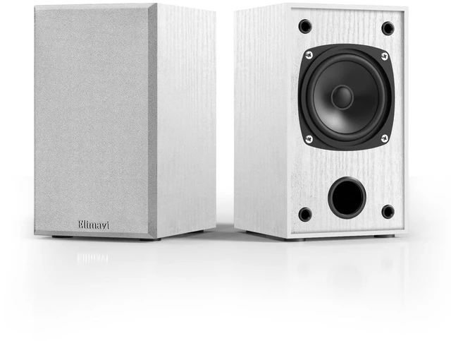 Main image of Passive Bookshelf Speakers for Home Theater Surround Sound, Satellite Stereo Speakers with Classic Wood Grain for Record Player/Computer/TV, Wall Mountable, Cable Included, White
