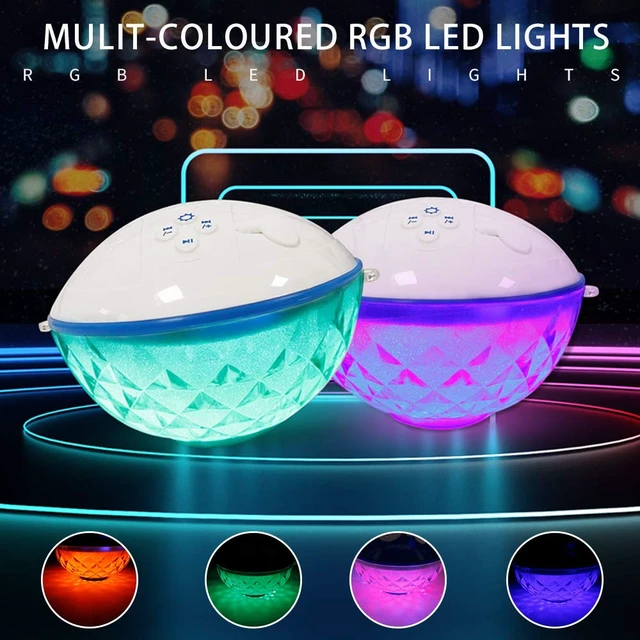 Alt view image 2 of 7 - Floating Pool Speaker w/Colorful Lights, Portable Wireless Pool Speaker Bluetooth Waterproof IP68, Built-in Mic & Crystal Clear Sound Floating Hot Tub Speakers for Pools Party Outdoor (White)