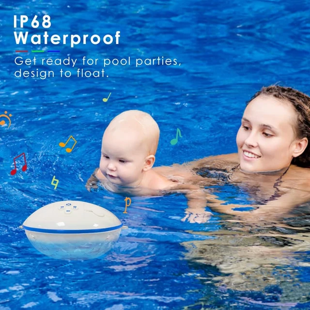 Alt view image 3 of 7 - Floating Pool Speaker w/Colorful Lights, Portable Wireless Pool Speaker Bluetooth Waterproof IP68, Built-in Mic & Crystal Clear Sound Floating Hot Tub Speakers for Pools Party Outdoor (White)