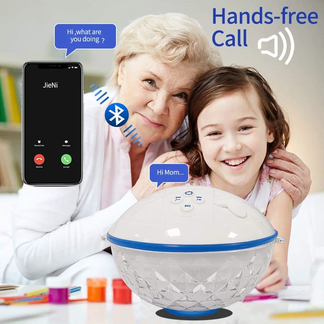 Alt view image 4 of 7 - Floating Pool Speaker w/Colorful Lights, Portable Wireless Pool Speaker Bluetooth Waterproof IP68, Built-in Mic & Crystal Clear Sound Floating Hot Tub Speakers for Pools Party Outdoor (White)