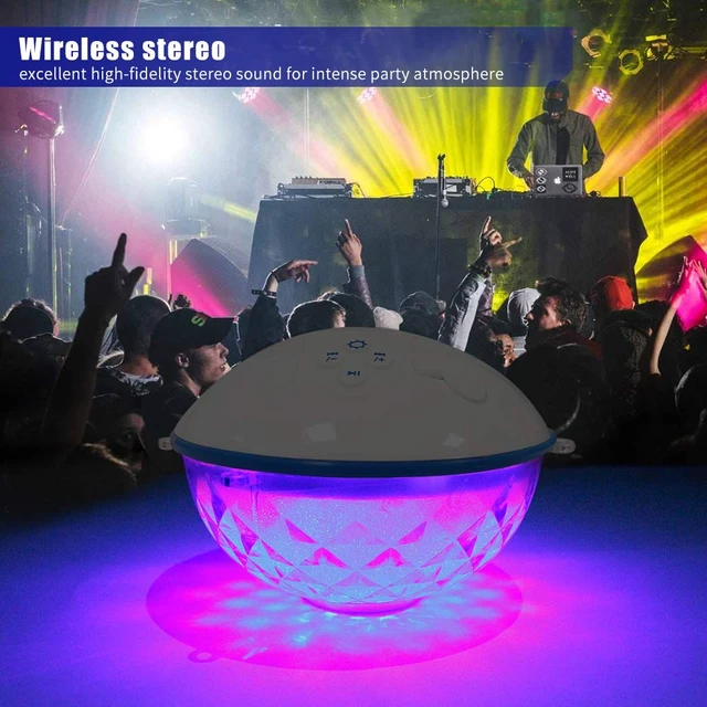Alt view image 5 of 7 - Floating Pool Speaker w/Colorful Lights, Portable Wireless Pool Speaker Bluetooth Waterproof IP68, Built-in Mic & Crystal Clear Sound Floating Hot Tub Speakers for Pools Party Outdoor (White)