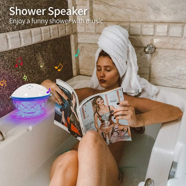 Alt view image 6 of 7 - Floating Pool Speaker w/Colorful Lights, Portable Wireless Pool Speaker Bluetooth Waterproof IP68, Built-in Mic & Crystal Clear Sound Floating Hot Tub Speakers for Pools Party Outdoor (White)